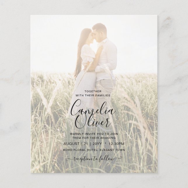 Convite de casamento Rustic Photo Overlay Lace Woo (Frente)