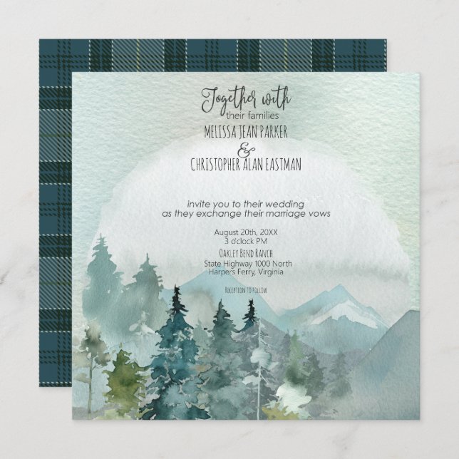 Convite de Casamento Rustic Square Forest Wonder (Frente/Verso)