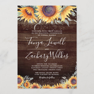 Convite de casamento Rustic Sunflower Countryside