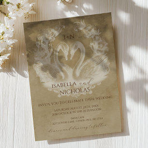 Convite de casamento Rustic Swan Monograma