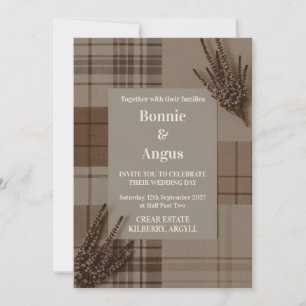 Convite de Casamento Rustic Tartan Plaid Heather
