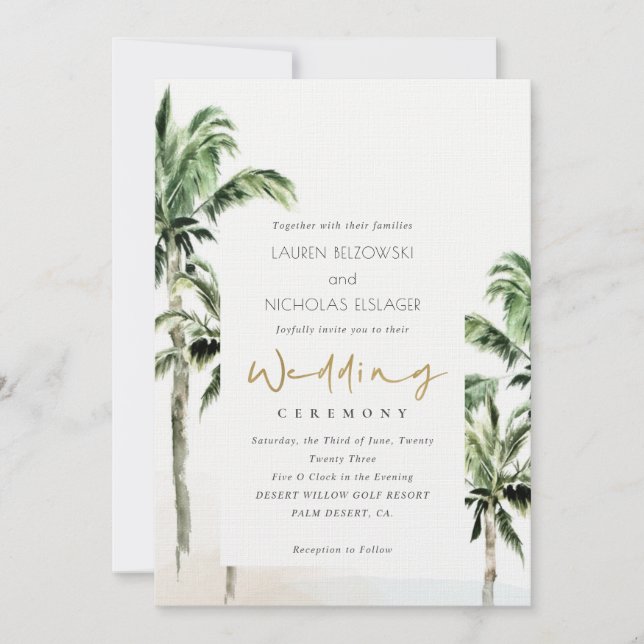 Convite de casamento Rustic Tropical Beach Palm Tr (Frente)
