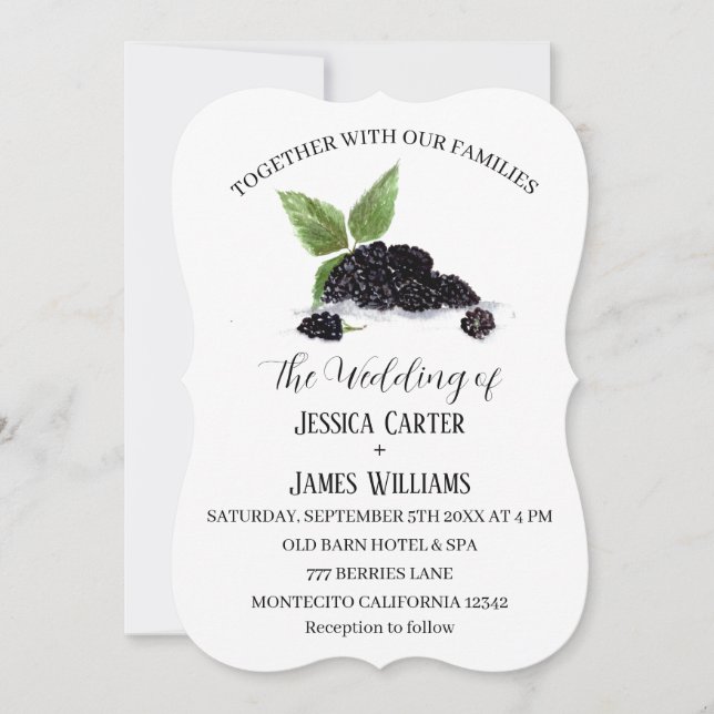 Convite De Casamento Rustic Watercolor Blackberry (Frente)