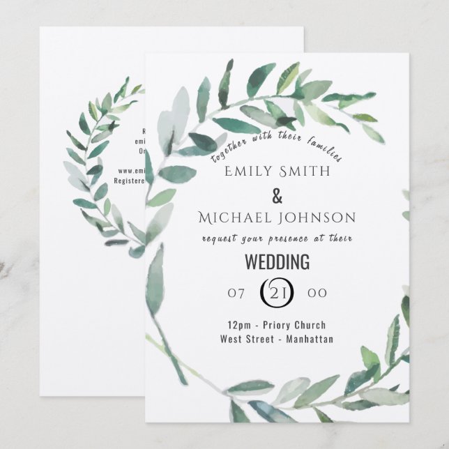 Convite De Casamento Rustic Watercolor Leaf Kraft  (Frente/Verso)