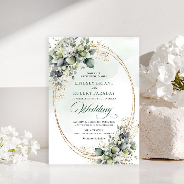 Convite de Casamento Rústico Boêmio com Verde e Do (Rustic Bohemian Greenery Gold Wedding Invite)