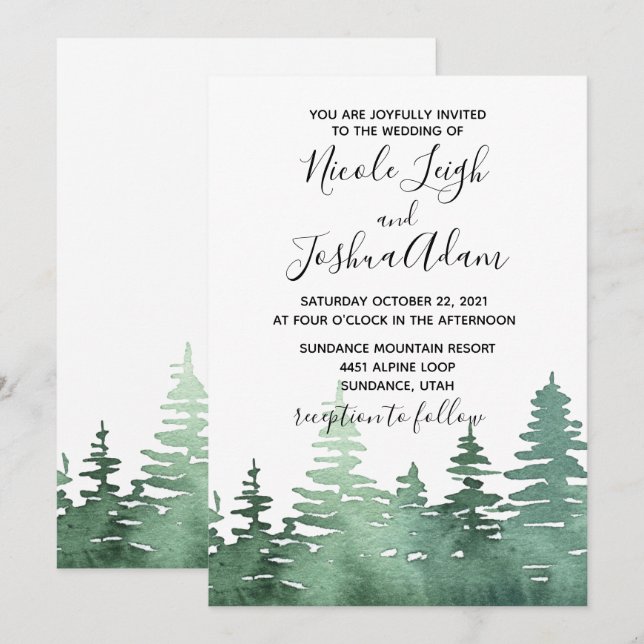 convite de casamento rústico com aquarela da flore (Frente/Verso)