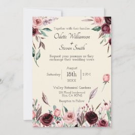 Convite de Casamento Rústico com Flores Creme e Bo