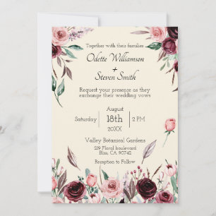 Convite de Casamento Rústico com Flores Creme e Bo