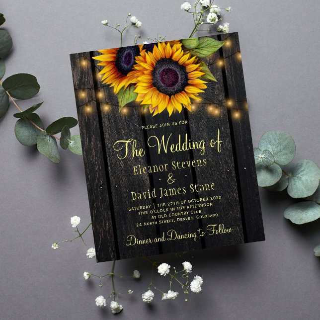 Convite de casamento rústico com girassóis orçamen (Criador carregado)