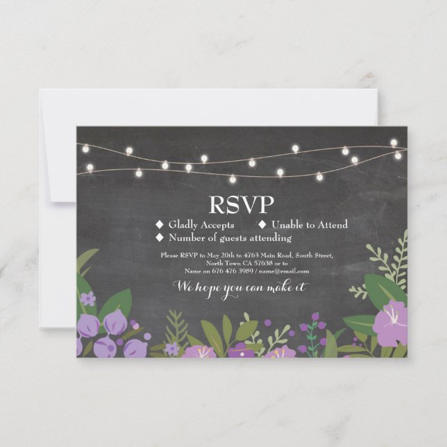 Convite de Casamento Rústico com Giz Cartões Flora (Frente)