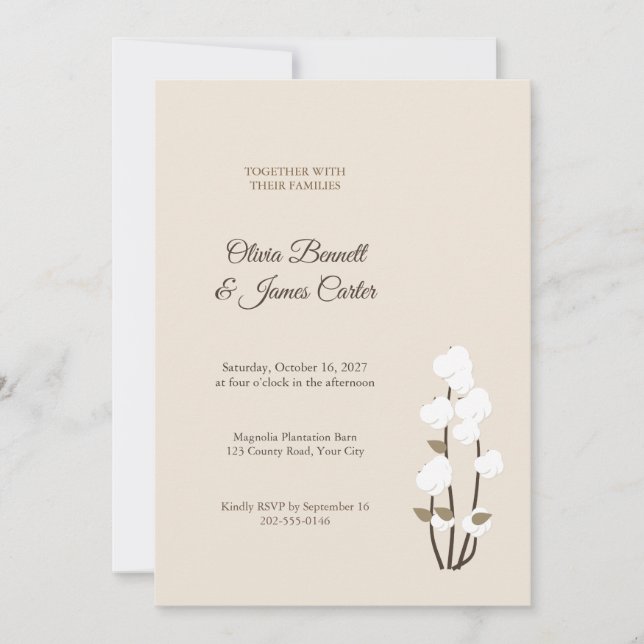 Convite de Casamento Rústico de Algodão do Sul (Frente)
