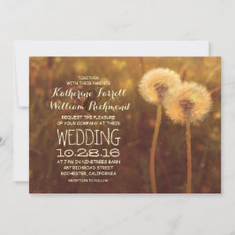 convite de casamento rústico de casal de dandelion