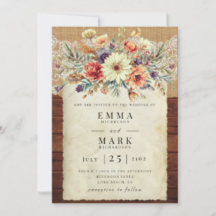 Convite de Casamento Rústico de Fazenda com QR Cos