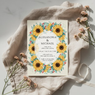 Convite de Casamento Rústico de Girassol Floral