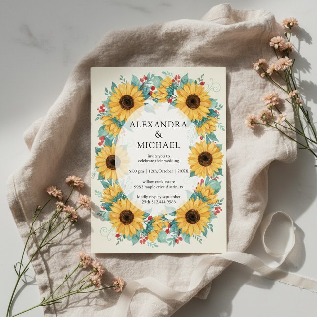 Convite de Casamento Rústico de Girassol Floral (Sunflower rustic wedding design with warm floral elegance)