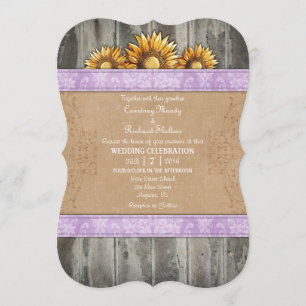 Convite de casamento Rústico de Girassol Lavanda