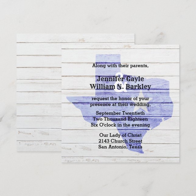 Convite de Casamento Rústico de Madeira do Estado  (Frente/Verso)