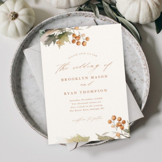 Convite de Casamento Rústico de Outono com Folhas  (Rustic fall wedding invitations.)