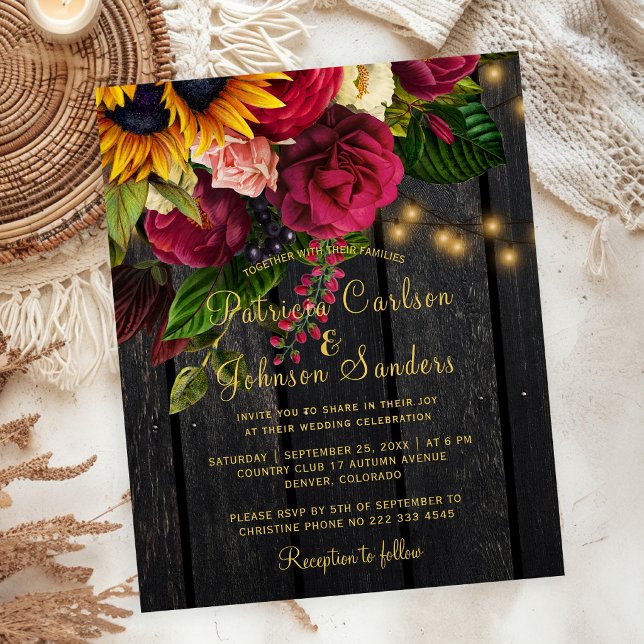 Convite de casamento rústico de outono com girassó (Criador carregado)
