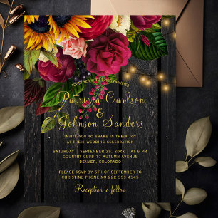 Convite de casamento rústico de outono com girassó