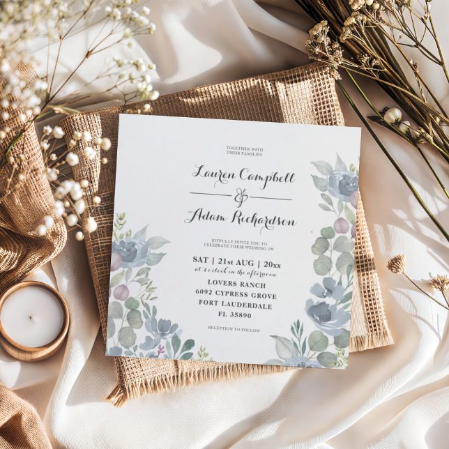 Convite de Casamento Rustico Eucalipto Azul Poeira (Criador carregado)