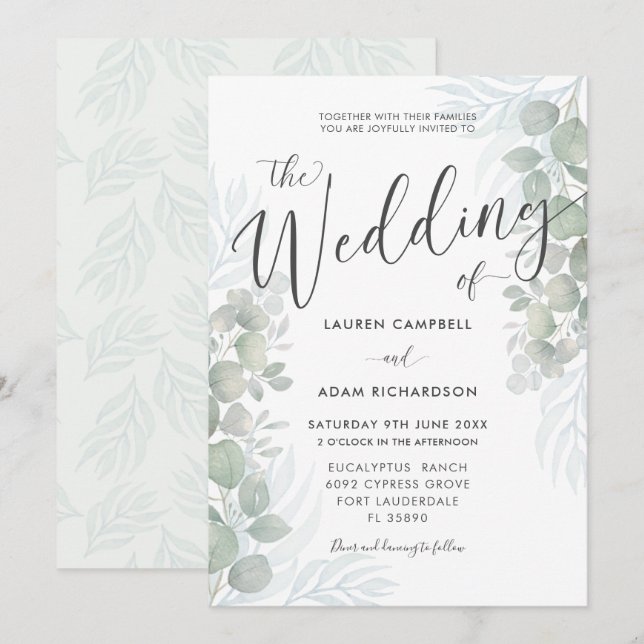 Convite de Casamento Rustico Eucalipto Verde Salvi (Frente/Verso)