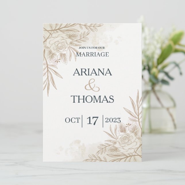 Convite de casamento rústico floral boho moderno (Em pé/Frente)