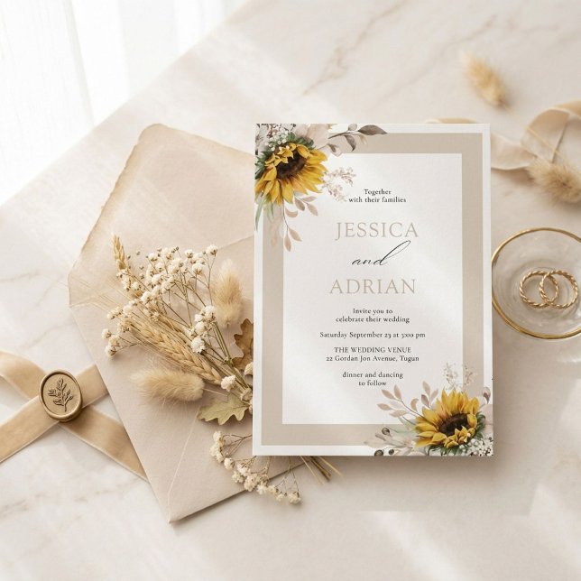 Convite de Casamento Rústico Floral Elegante de Ou (Criador carregado)