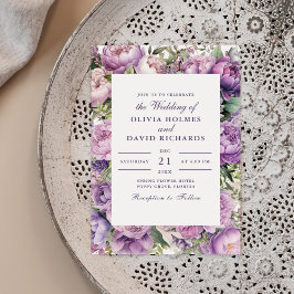 Convite de Casamento Rustico Lilás Lavanda e Peôni
