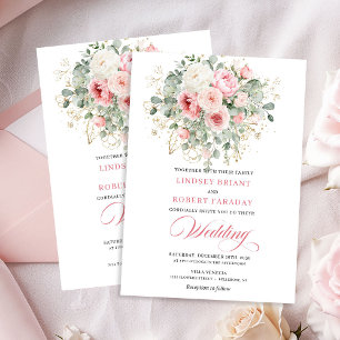 Convite de Casamento Rustico Peônia Verde Dourado