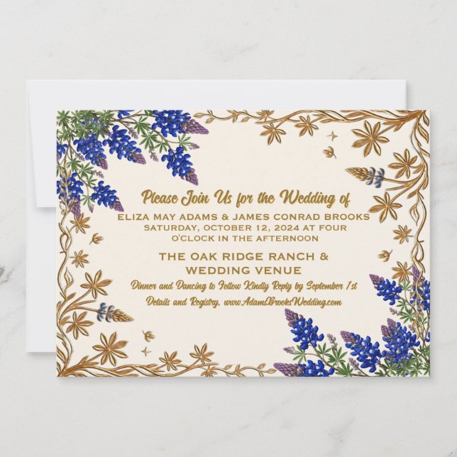 Convite de Casamento Rustico Texas Olho Azul do Ma (Frente)