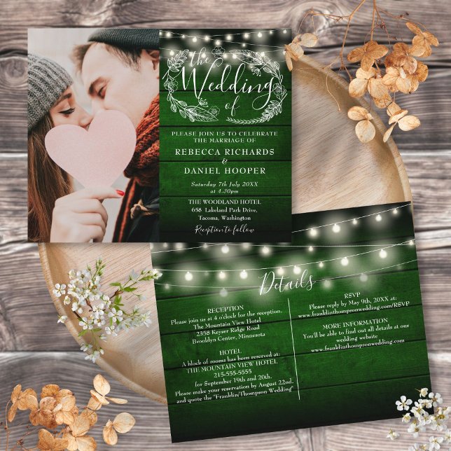 Convite de Casamento Rústico Tudo em Um Foto (Budget All In One Photo Rustic Wedding Invite)