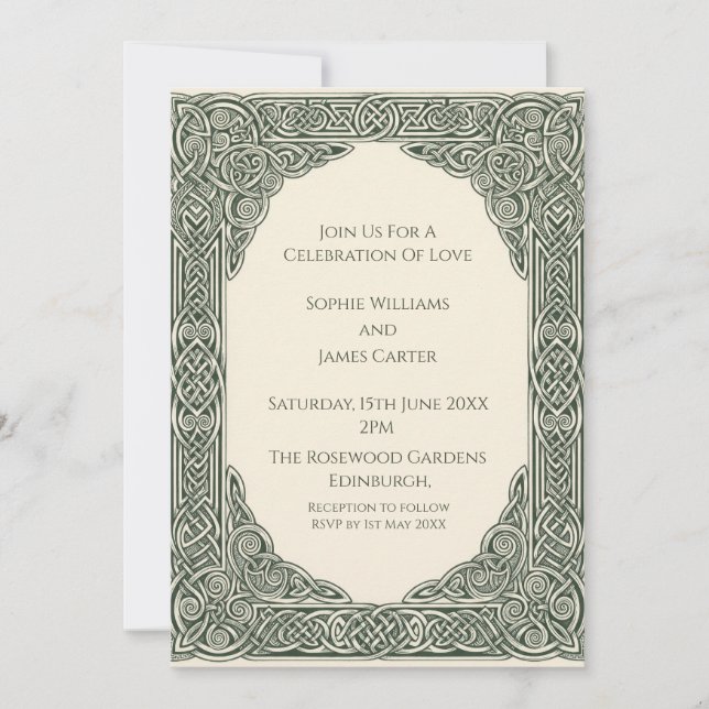 Convite de Casamento Sage Celtic (Frente)