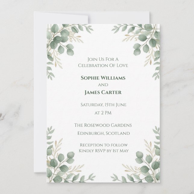 Convite de Casamento Sage Eucalyptus (Frente)