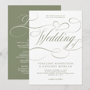Convite de casamento Sage Green atemporal com cali