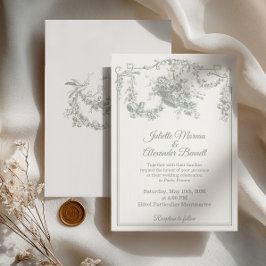 Convite de Casamento Sage Green Toile de Jouy Pari
