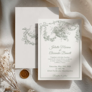 Convite de Casamento Sage Green Toile de Jouy Pari