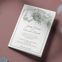 Convite de Casamento Sage Green Toile de Jouy Pari