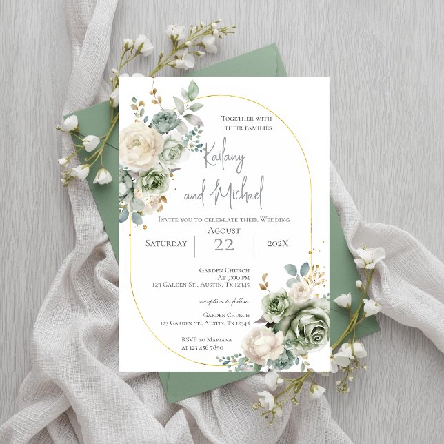 Convite de Casamento Sage Greenery (Criador carregado)