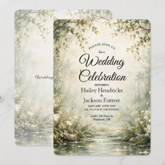 Convite de Casamento Sage Ivory Firefly Woodland