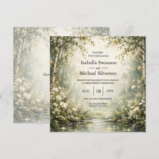 Convite de Casamento Sage Ivory Firefly Woodland
