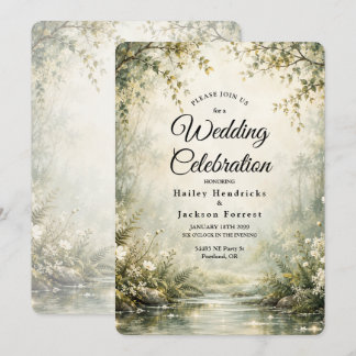 Convite de Casamento Sage Ivory Firefly Woodland