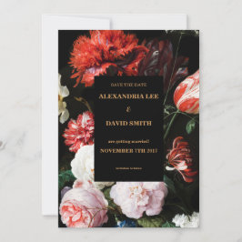 Convite de Casamento Salve a Data Floral Vermelho 