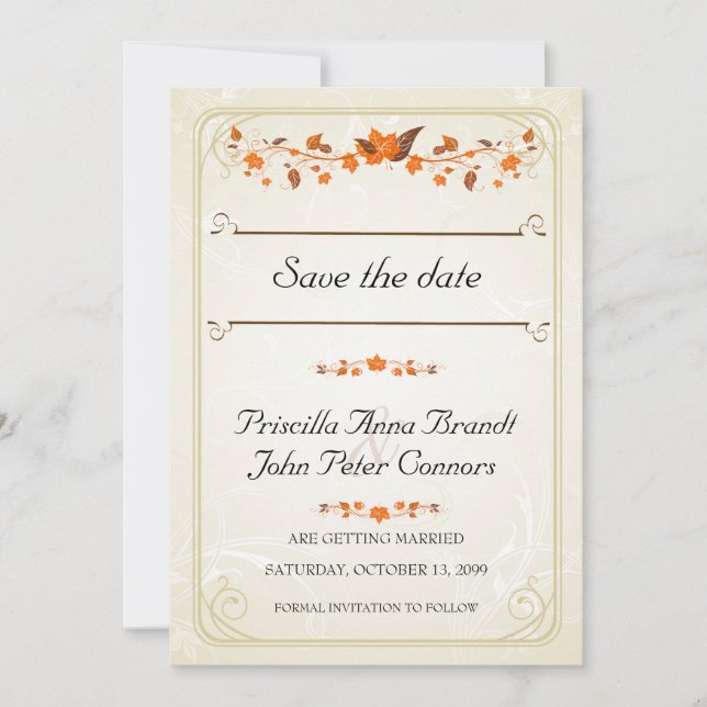 Convite de Casamento Salve a Data,Tema Folhas de O (Frente)