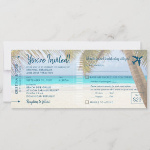 Convite de Casamento Sandy Beach Boarding Pass com