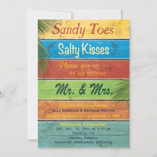 Convite de Casamento Sandy Toes Salty Kisses (Frente)