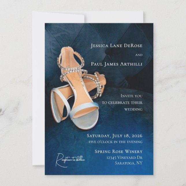 Convite de Casamento Sapatos Azuis Simples (Frente)