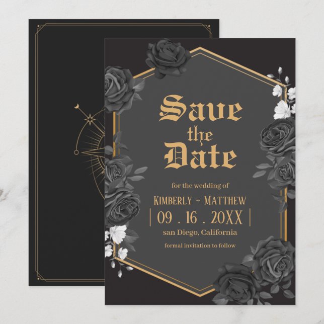 Convite de casamento Save The Date com rosa damasc (Frente/Verso)