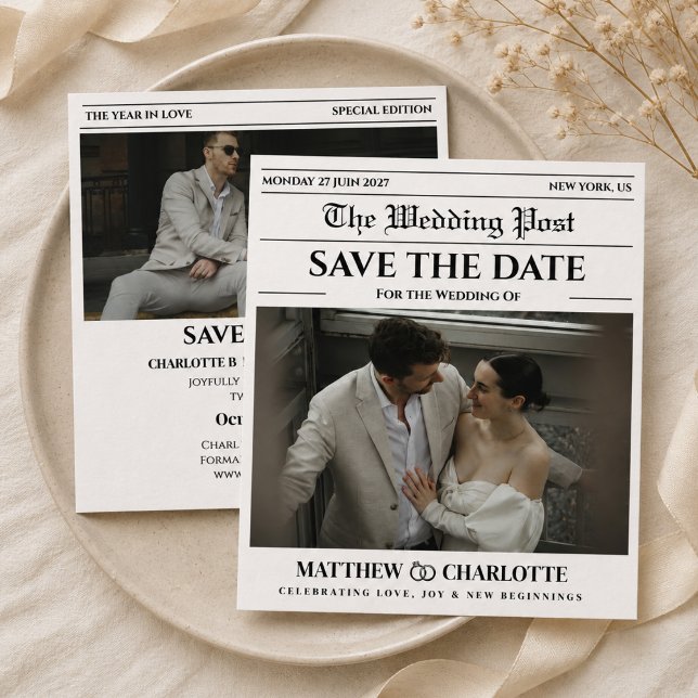 Convite de Casamento Save the Date em Jornal (Criador carregado)