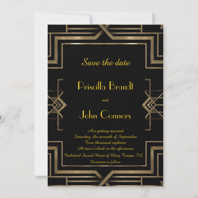 Convite de casamento Save the Date, preto, grande- (Frente)